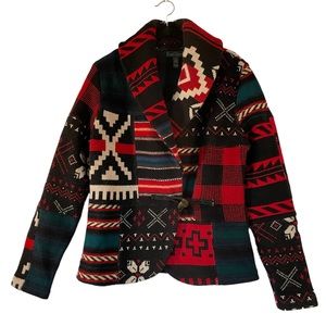 Lauren Ralph Lauren Sweater Southwest Aztec Shawl Collar Patchwork Cardigan M.